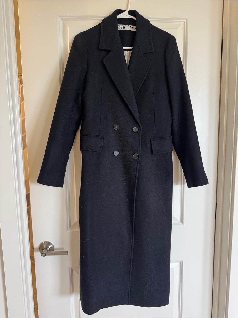ZARA Black Double-Breasted Long Trench Coat
